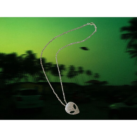 Cosmic Bling Rhinestone Alien Pendant Necklace - Picture 5 of 6